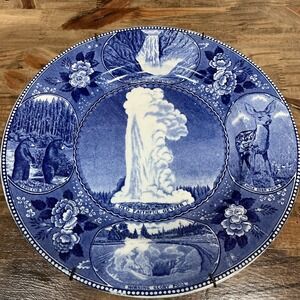 Old Faithful Geyser Blue and White Plate Old English Staffordshire Ware Collect